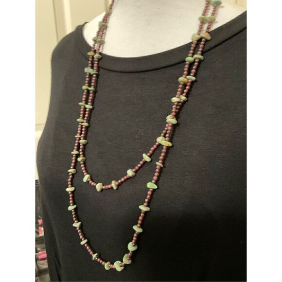 Green Turquoise and Garnet Necklace - Picture 1 of 15